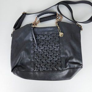 Big Buddha Shoulder Bag Womens Black Woven Crossbody Strap Large Satchel Purse